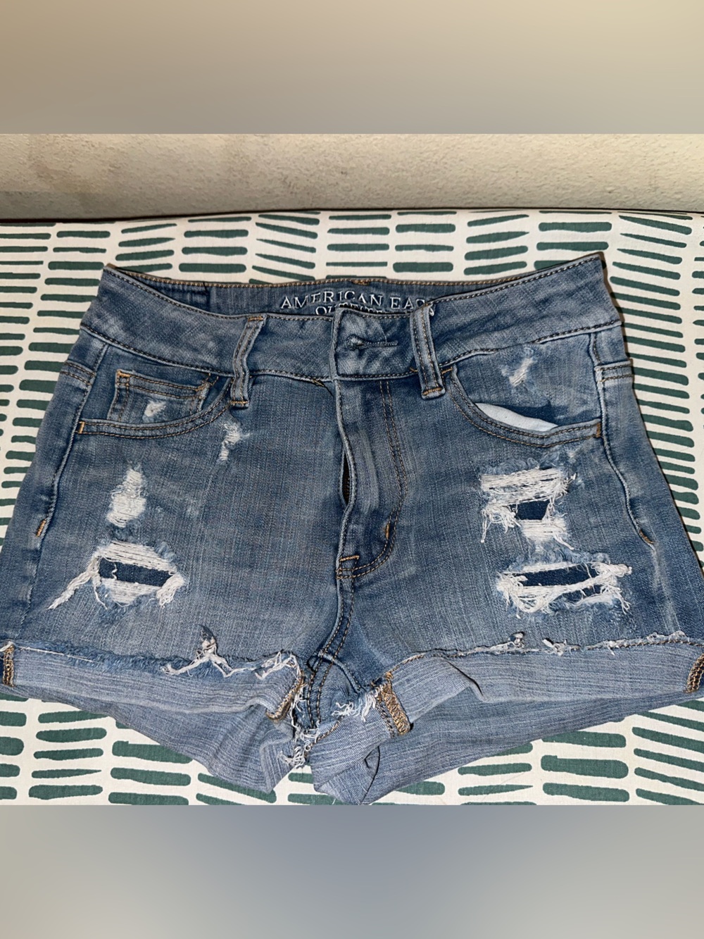 American Eagle Outfitters Distressed Blue Denim Shorts